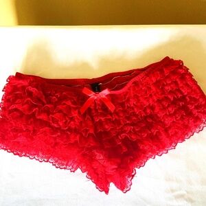 Red Ruffle Lace Trim Frilly Burlesque PantiesLingerie S/M Cosplay